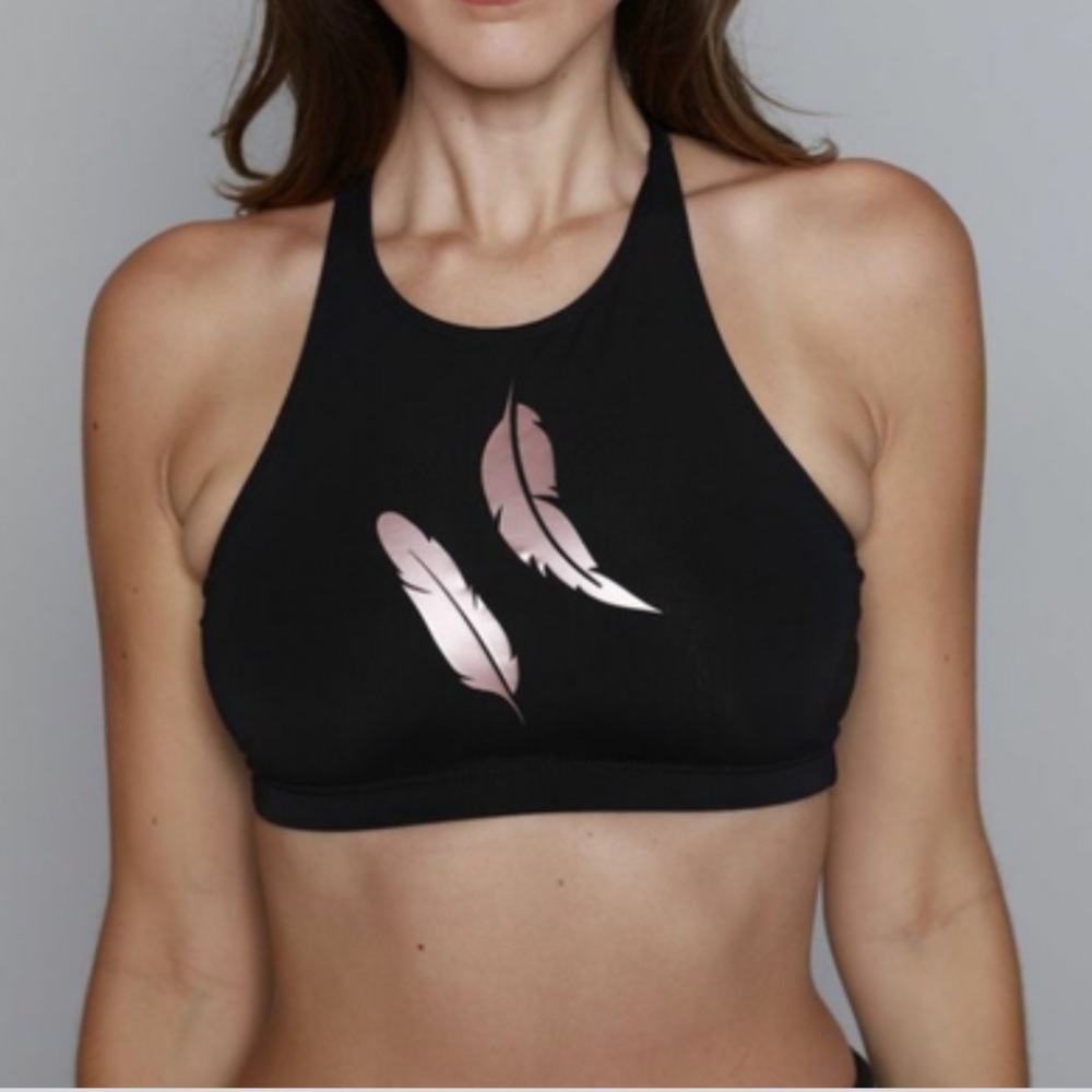 Onzie Strappy Top with Rose Gold Foil Feathers